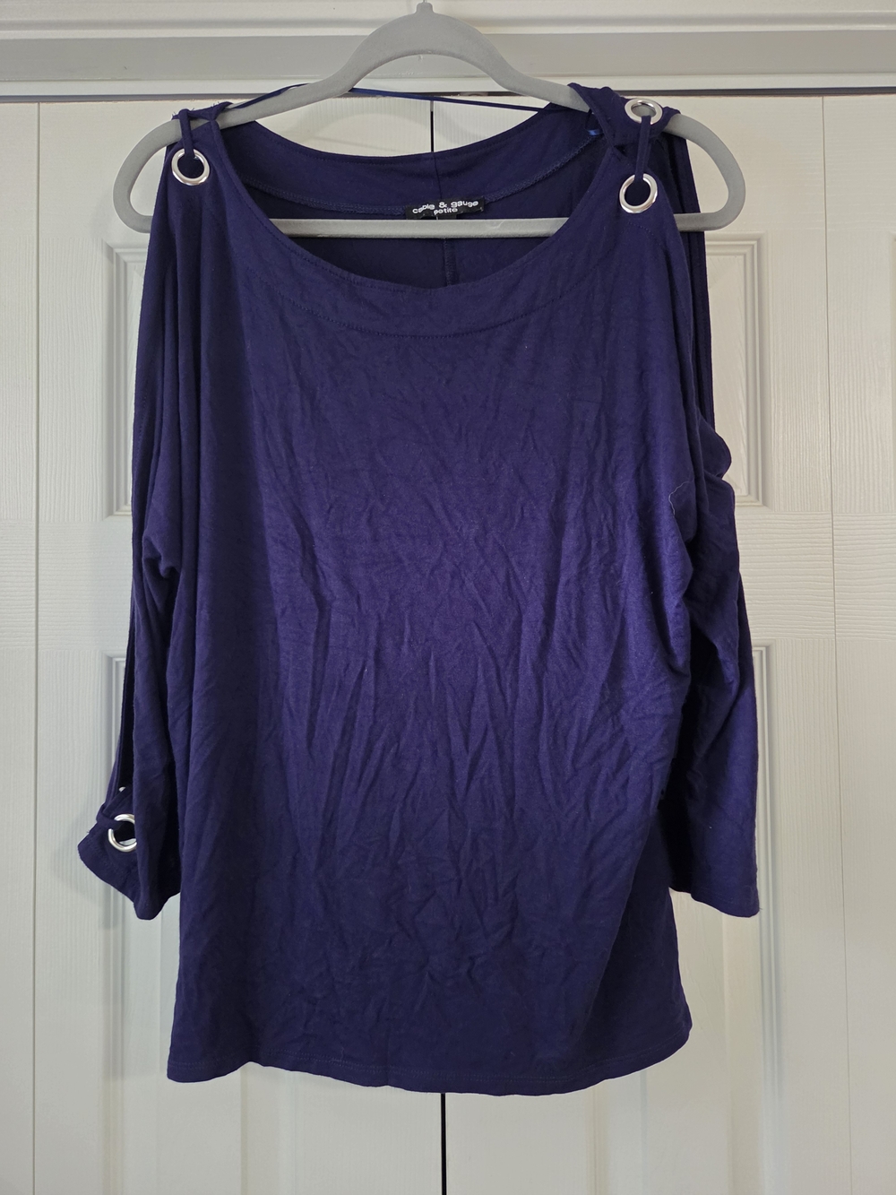 Cable & Gauge Purple Cold-Shoulder Long Sleeve Top with Grommets